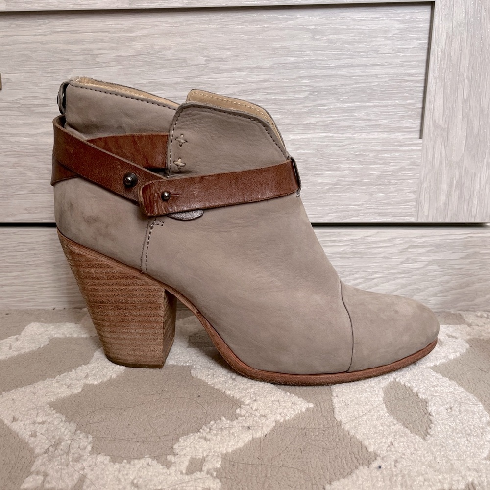 Rag & Bone Gray and Brown Harrow Suede Ankle Booties with Leather Strap Size 41